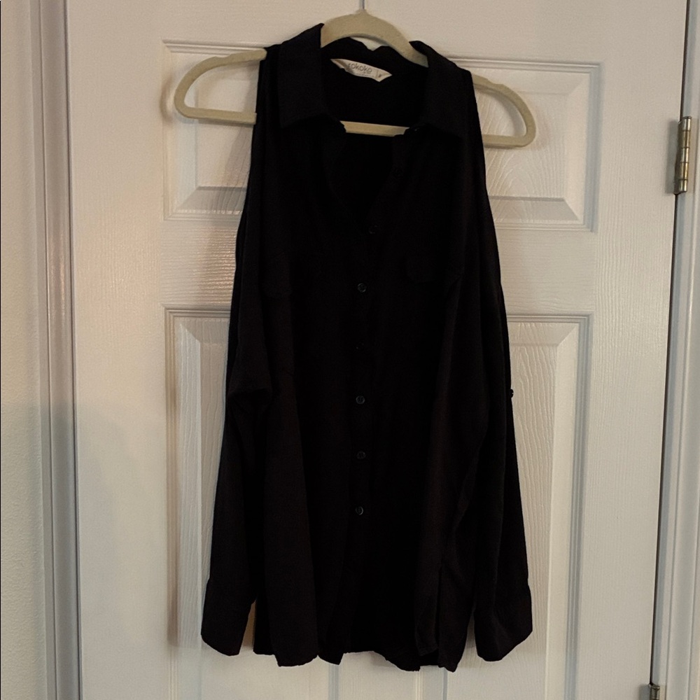 Rokoko Black cold shoulder Button-Up Blouse
